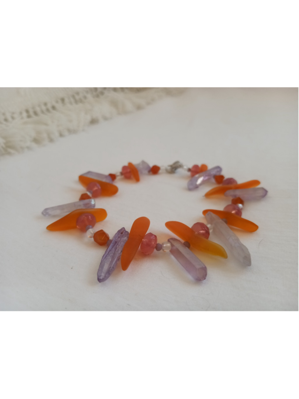 Fire Amethyst Crystal beaded anklet raw stone colorful gemstones hand crafted - Picture 4 of 6